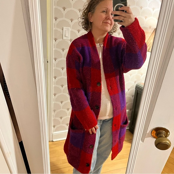 Blank NYC Sweaters - Blank NYC Red & Blue Checkered Cardigan Size Small